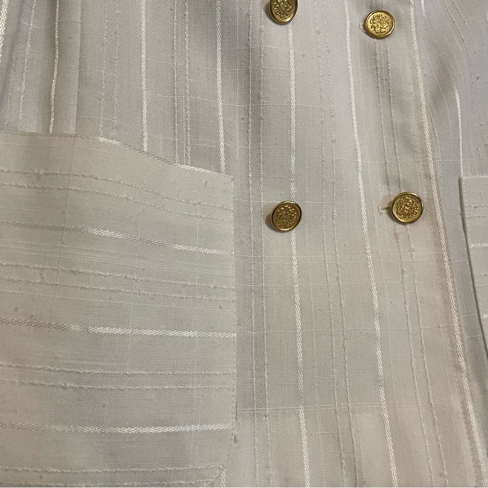 White Double-Breasted Blazer with Gold-Tone Accents - Picture 2 of 7